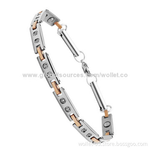 Mother's Day Gifts IP Rose Plated and Rhodanese Stainless Steel Magnetic Bracelet with CZ stones